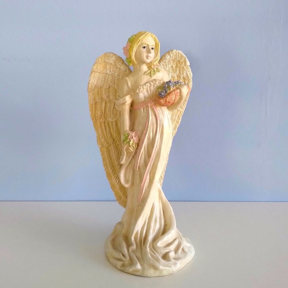 Angel figurine taper candle holder - blonde hair, flowing dress-8 1/4" tall